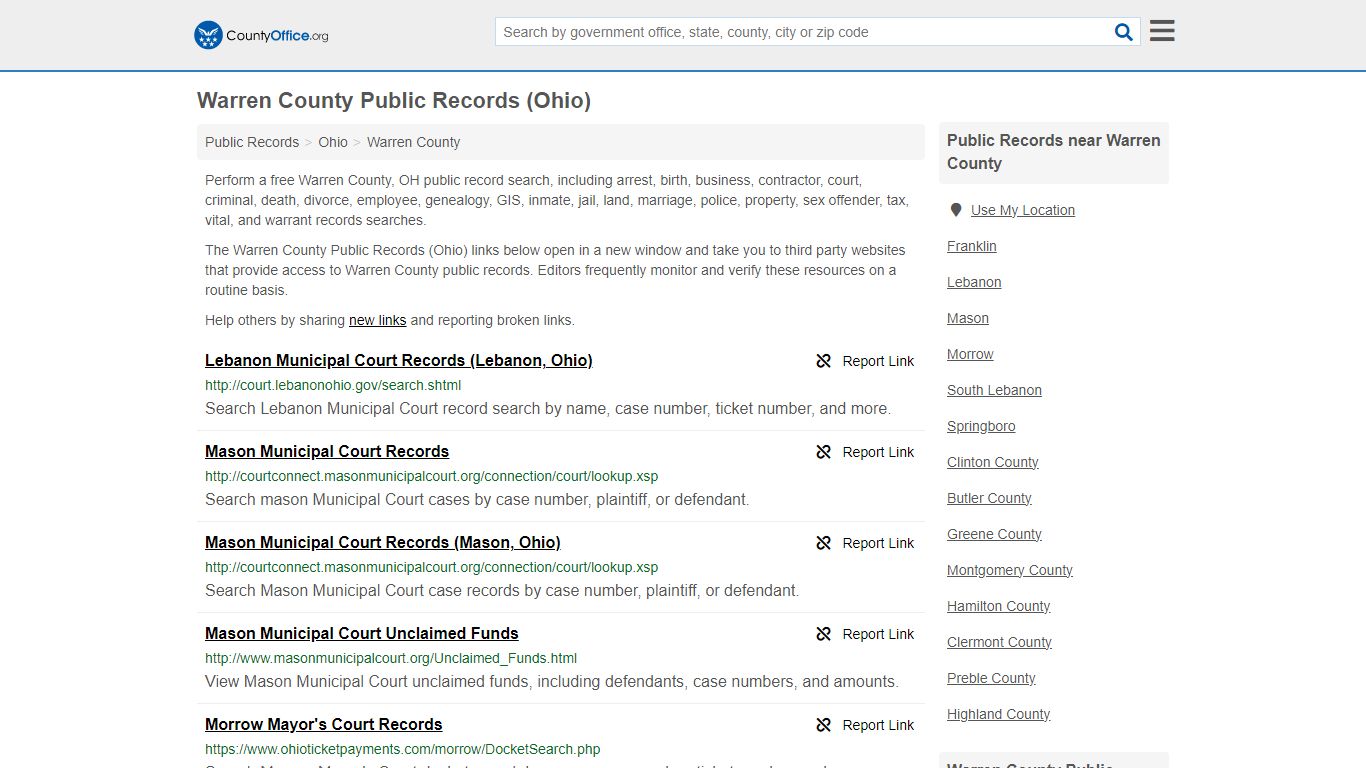 Public Records - Warren County, OH (Business, Criminal, GIS, Property ...